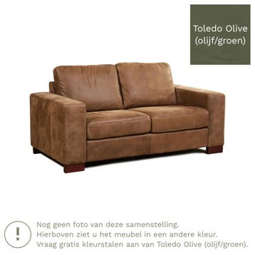 Leren bank Enjoy - 2 zits - Toledo Olive (olijf/goen) -, 150 tot 200 cm, Nieuw, Ophalen of Verzenden, Rechte bank