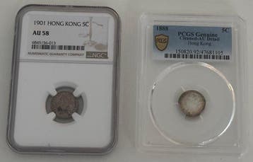 Brits Hongkong. Victoria. 5 Cents 1888- 1901 (2 coins)
