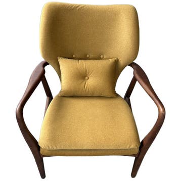 Polspotten Peggy Stoel Gestoffeerd Okergeel - Fauteuil, Huis en Inrichting, Gebruikt, Minder dan 75 cm, Ophalen of Verzenden, 50 tot 75 cm