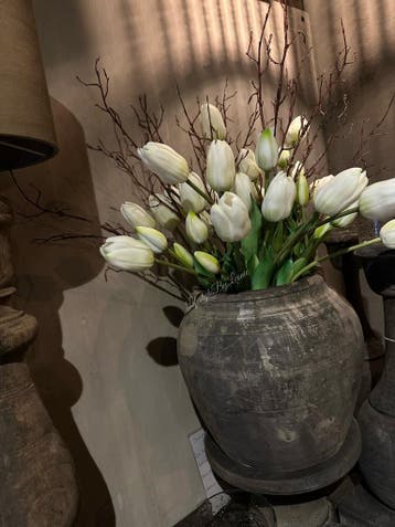 Bosje lange kunst Tulpen real touch white 40 cm, Ophalen of Verzenden, Nieuw