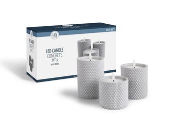 3 Lifa Living LED Kaarsen - Cementen Houder met Kabelpatroon, Verzenden, Nieuw