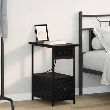 vidaXL Nachtkastje Zwart Eiken 60 x 30 x 61 cm Bewerkt hout, Minder dan 45 cm, Verzenden, Nieuw, 55 tot 70 cm