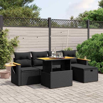 vidaXL 6-delige Loungeset met kussens poly rattan zwart, Verzenden, Nieuw, Loungeset