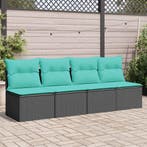 vidaXL Tuinbank 4-zits met kussens poly rattan zwart, Verzenden, Nieuw
