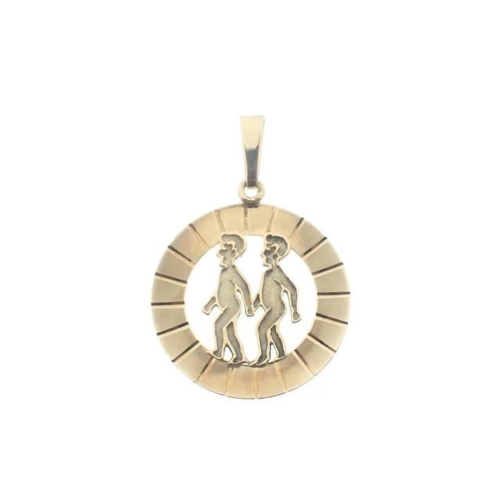 Gouden sterrenbeeld hanger; Tweelingen (Hanger of bedel), Sieraden, Tassen en Uiterlijk, Bedels, Gebruikt, Overige merken, Goud