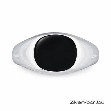 Zilveren zwarte agaat zegelring, Sieraden, Tassen en Uiterlijk, Ringen, Verzenden, Nieuw, Zilver