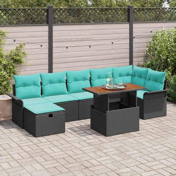 vidaXL Tuin Sofa Set 8 pcs Zwart poly rattan, Verzenden, Nieuw, Rotan, 8 zitplaatsen