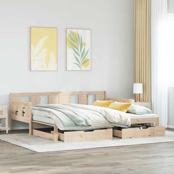 vidaXL Slaapbank met onderschuifbed en lades zonder matras, Huis en Inrichting, Slaapkamer | Bedden, Eenpersoons, Bruin, Verzenden