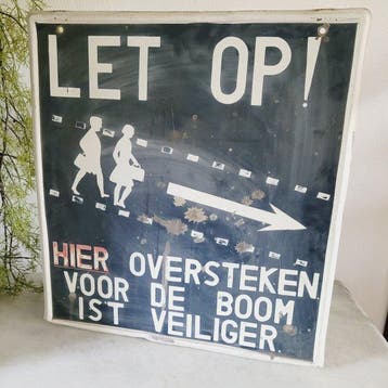 Prachtig Oud & Antiek Verkeersbord, Oversteken,  1920 -
