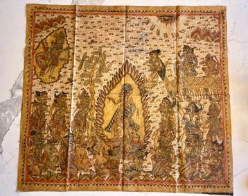 Balinees Kamasan schilderij op textiel, Wayang, Antiek en Kunst