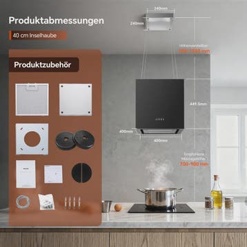 Zwarte Eiland Afzuigkap 800m³/u, Energie A+, 5-laags Filter,, Witgoed en Apparatuur, Afzuigkappen, Verzenden, Nieuw