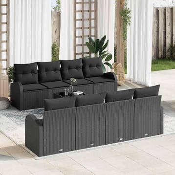 vidaXL Tuin Sofa Set 9 st Zwart poly rattan, Tuin en Terras, Verzenden, Nieuw, Meer dan 8 zitplaatsen