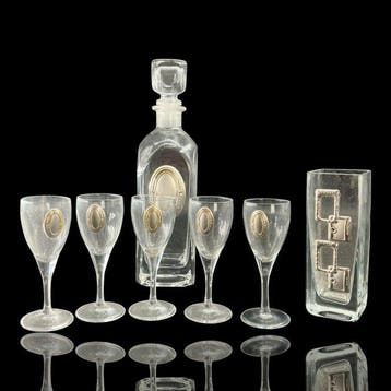 Karaf (7) - Garrafa com jarra e 5 copos - Kristal, Zilver