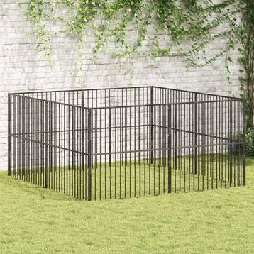 vidaXL Hondenkennel 8 panelen gepoedercoat staal zwart, Dieren en Toebehoren, Verzenden, Nieuw