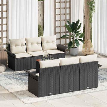 vidaXL Tuinbankenset 7 st Zwart poly rattan, Verzenden, Nieuw, Rotan, 7 zitplaatsen