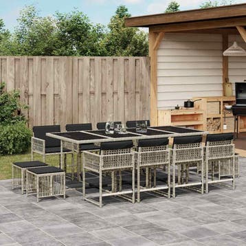 vidaXL 13-delige Tuinset met kussens poly rattan lichtgrijs, Verzenden, Nieuw, 2 zitplaatsen, Tuinset