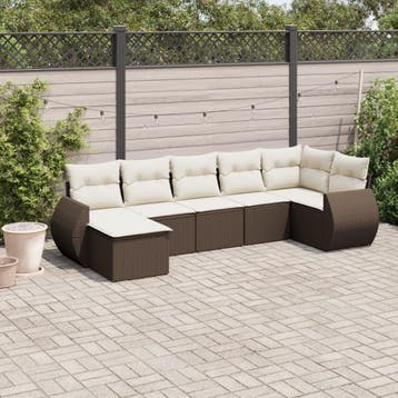 vidaXL 7-delige Loungeset met kussens poly rattan bruin, Verzenden, Nieuw, Loungeset
