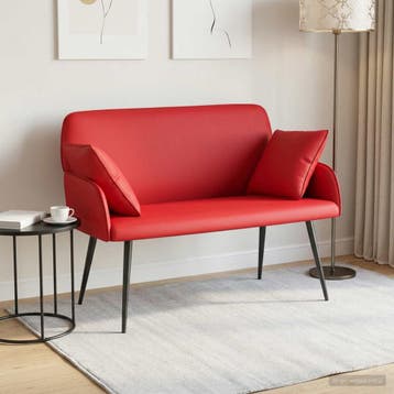 vidaXL Tweezitsbank met metalen poten 2-zits Rood Kunstleer, Huis en Inrichting, Verzenden, Leer, Minder dan 150 cm, Nieuw