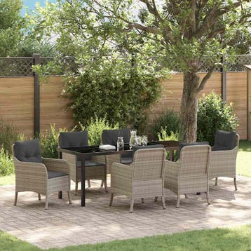 vidaXL Tuin eettafelset 7 st Lichtgrijs poly rattan, Verzenden, Nieuw, Rotan, 7 zitplaatsen