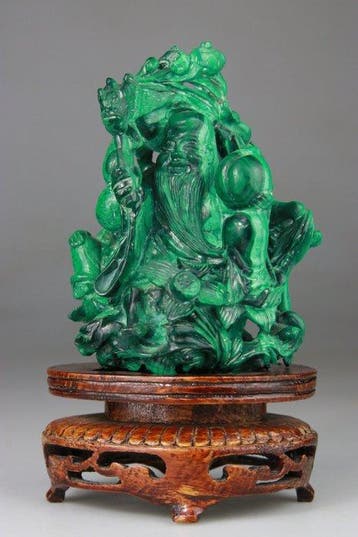 Statuette Sculptuur Shoulao Dragon Boy - Houten sokkel,, Antiek en Kunst