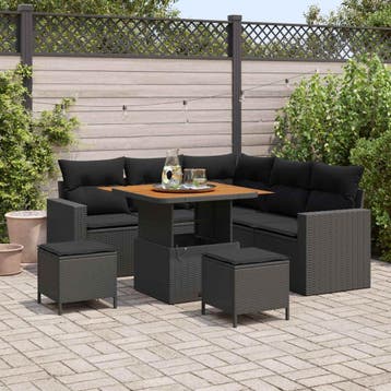 vidaXL Tuinbankenset 8 st Zwart poly rattan, Verzenden, Nieuw, 8 zitplaatsen