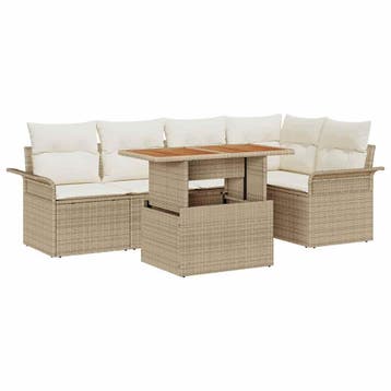 vidaXL Tuin Sofa Set met opslag 6 pcs Beige Poly riet, Tuin en Terras, Tuinsets en Loungesets, Verzenden, Nieuw, Rotan, 6 zitplaatsen