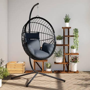 vidaXL Hangstoel met standaard rattan en staal, Verzenden, Nieuw