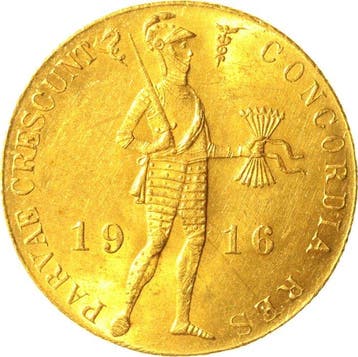 Nederland. Wilhelmina. Gouden dukaat 1916 ZELDZAAM
