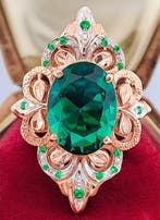 Zonder minimumprijs - Ring - 9 kt. Roségoud, Zilver Smaragd, Sieraden, Tassen en Uiterlijk, Ringen, Nieuw