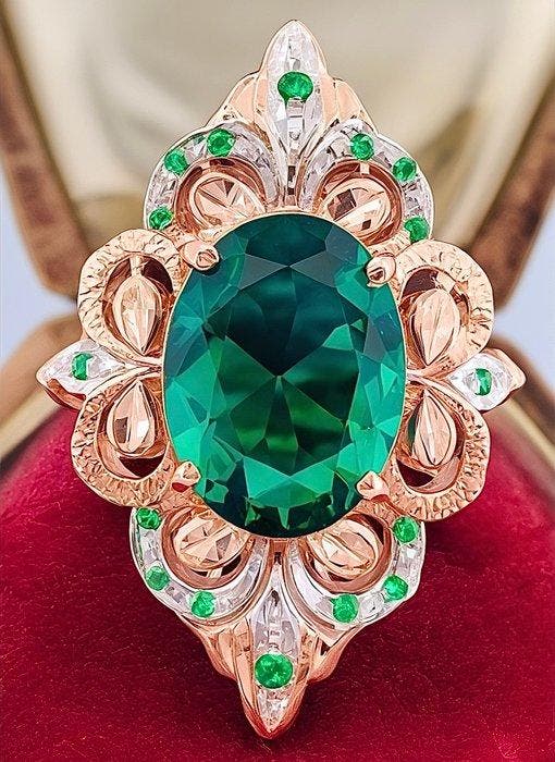 Zonder minimumprijs - Ring - 9 kt. Roségoud, Zilver Smaragd, Sieraden, Tassen en Uiterlijk, Ringen