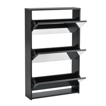 Schoenenkast met spiegels 3 vouwdeuren 102,5x63x17 cm zwart, Verzenden, Nieuw