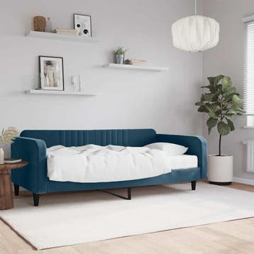 vidaXL Slaapbank met matras 100x200 cm fluweel blauw, 100 cm, Eenpersoons, Nieuw, 200 cm