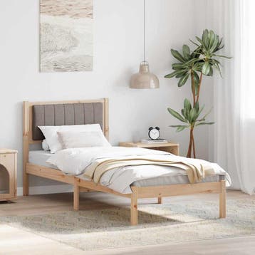 vidaXL Bedframe met Gevoerd Hoofdgedeelte Taupe 80 x 200 cm, Eenpersoons, Bruin, Verzenden, Nieuw