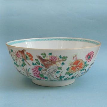 Kom - Famille Rose Punchkom - Porselein - Qianlong Punchbowl, Antiek en Kunst