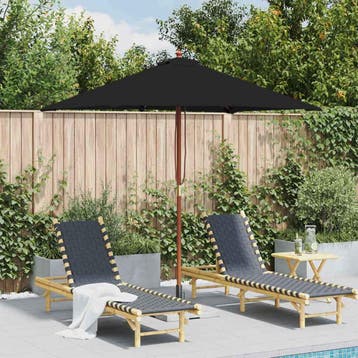 vidaXL Parasol met houten paal 150x200 cm zwart, Verzenden, Nieuw, 1 tot 2 meter