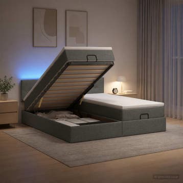 vidaXL Ottoman Bed met Matrassen en LED Donkergrijs 160 x, Huis en Inrichting, Slaapkamer | Bedden, Verzenden, Nieuw, Tweepersoons