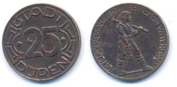 25 Pfennig 1919 Dueren: Notmunten, Verzenden
