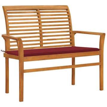 vidaXL Tuinbank met wijnrood kussen 112 cm massief teakhout, Verzenden, Nieuw, Teakhout