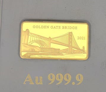 Fiji. 5 Dollars 2021 Golden Gate Bridge - .999 Gold 1/100oz