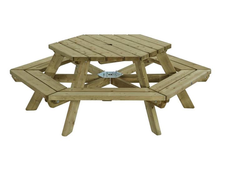 Talen Picknicktafel Zeshoek 225 cm, Tuin en Terras, Picknicktafels