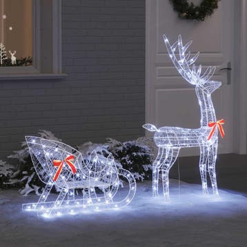 vidaXL Rendier trek slede 200 LEDs Koudwit 70 x 26 x 130 cm, Diversen, Kerst, Verzenden, Nieuw