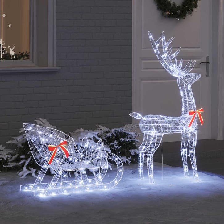 vidaXL Rendier trek slede 200 LEDs Koudwit 70 x 26 x 130 cm, Diversen, Kerst, Nieuw, Verzenden