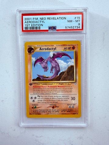Pokémon - 1 Graded card - Aerodactyl #15 First edition - PSA, Nieuw