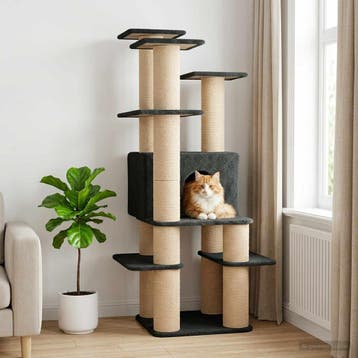 vidaXL Kattenboom met sisal krabpalen Donkergrijs 161 cm, Verzenden, Nieuw