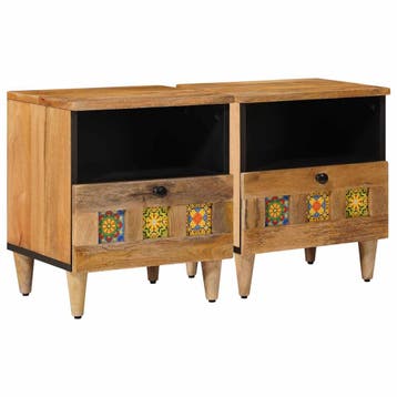 vidaXL Nachtkastje 2 st Naturel 40 x 33 x 46 cm Massief, Minder dan 45 cm, Verzenden, Nieuw, Minder dan 55 cm
