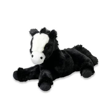 Pluche paard knuffel - zwart - liggend - 30 cm - polyester, Verzenden, Nieuw