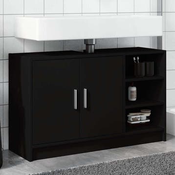 vidaXL Wastafelkast 90x29x55 cm bewerkt hout zwart, Verzenden, Nieuw, Wastafelkast, Minder dan 100 cm