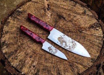 Premium Kitchen , Chef Knife , Etching with WOLF DESIGN Hand