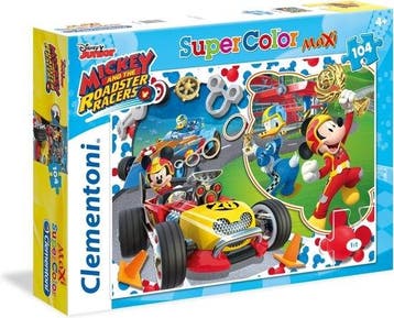 Mickey Roadster Racers Puzzel - 104 stukjes - 62x42 cm -, Hobby en Vrije tijd, Verzenden, Nieuw