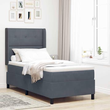 vidaXL Boxspringbed met hoofdeinde Donkergrijs 100 x 200 cm, Verzenden, Nieuw, Grijs, Stof